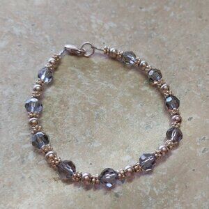 6" long Crystal beaded sterling silver bracelet gray